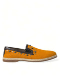 Orange Linen Leather Studded Loafers Shoes