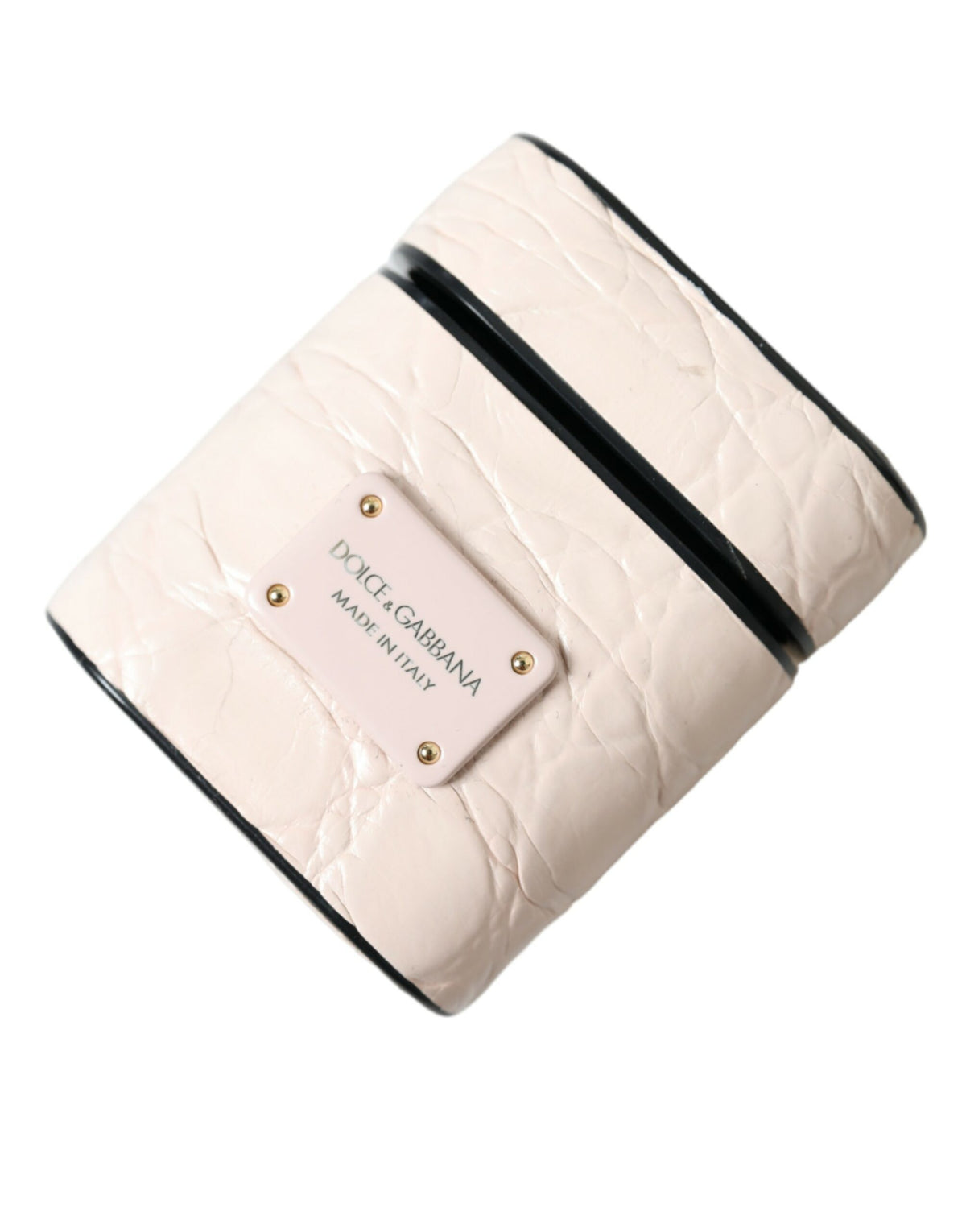 Light Pink Calf Leather Metal Logo Plaque Airpods Case