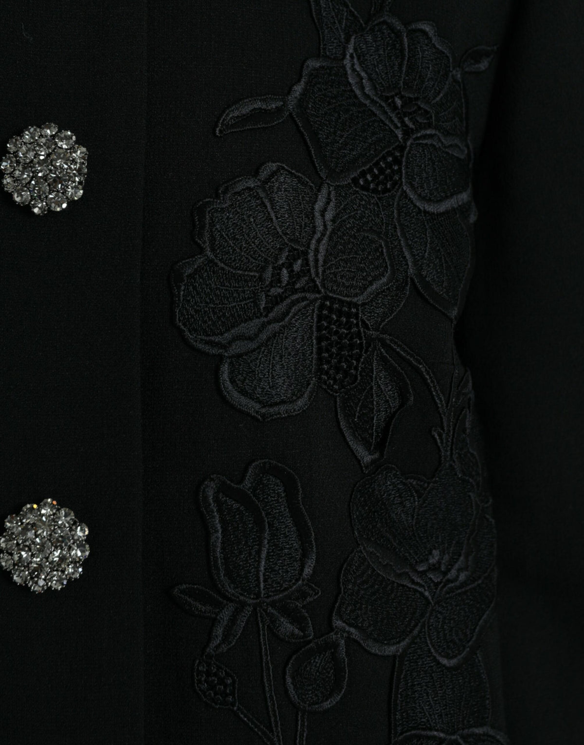 Black Floral Wool Button Embellished Jacket