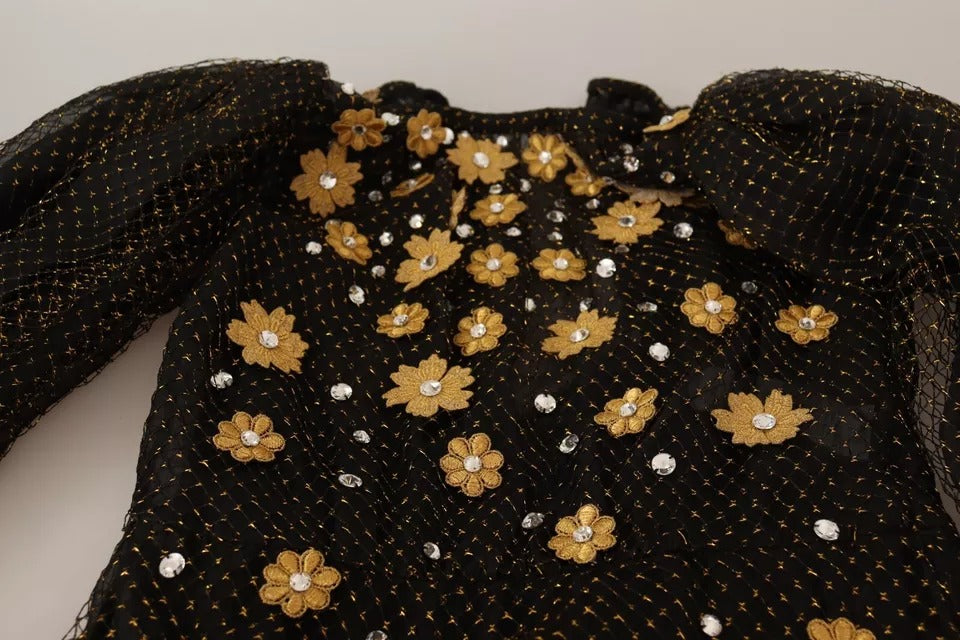Black Crystal Floral Maxi Ball Gown Dress