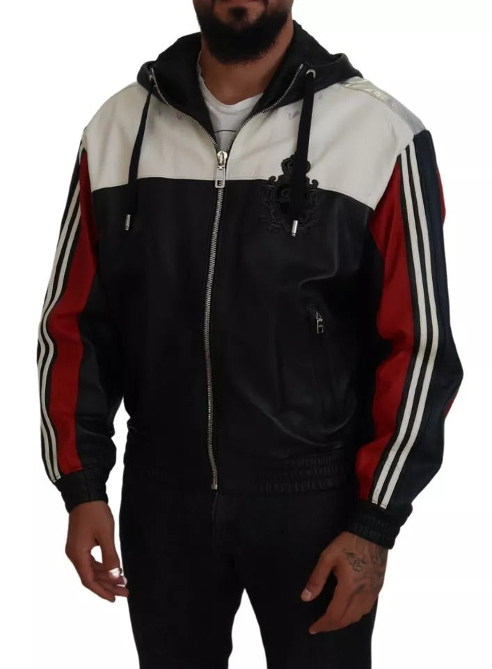 Black Leather Hooded Blouson Coat Jacket