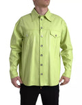 Green Cotton Collared Casual Button Down Shirt