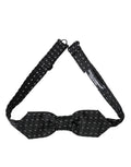 Dark Gray White Stitched Silk Men Neck Bow Tie