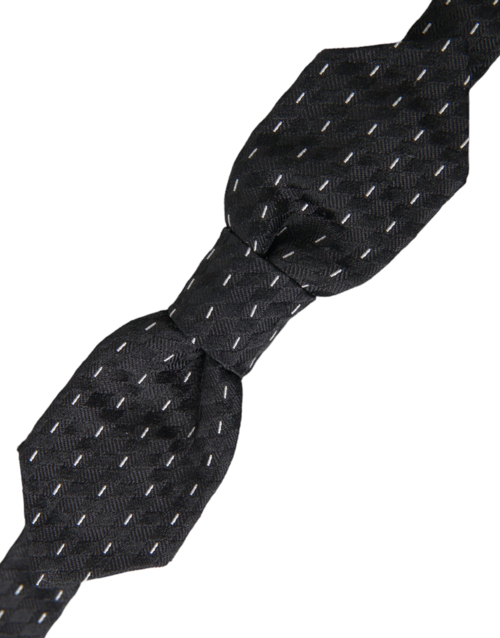 Dark Gray White Stitched Silk Men Neck Bow Tie
