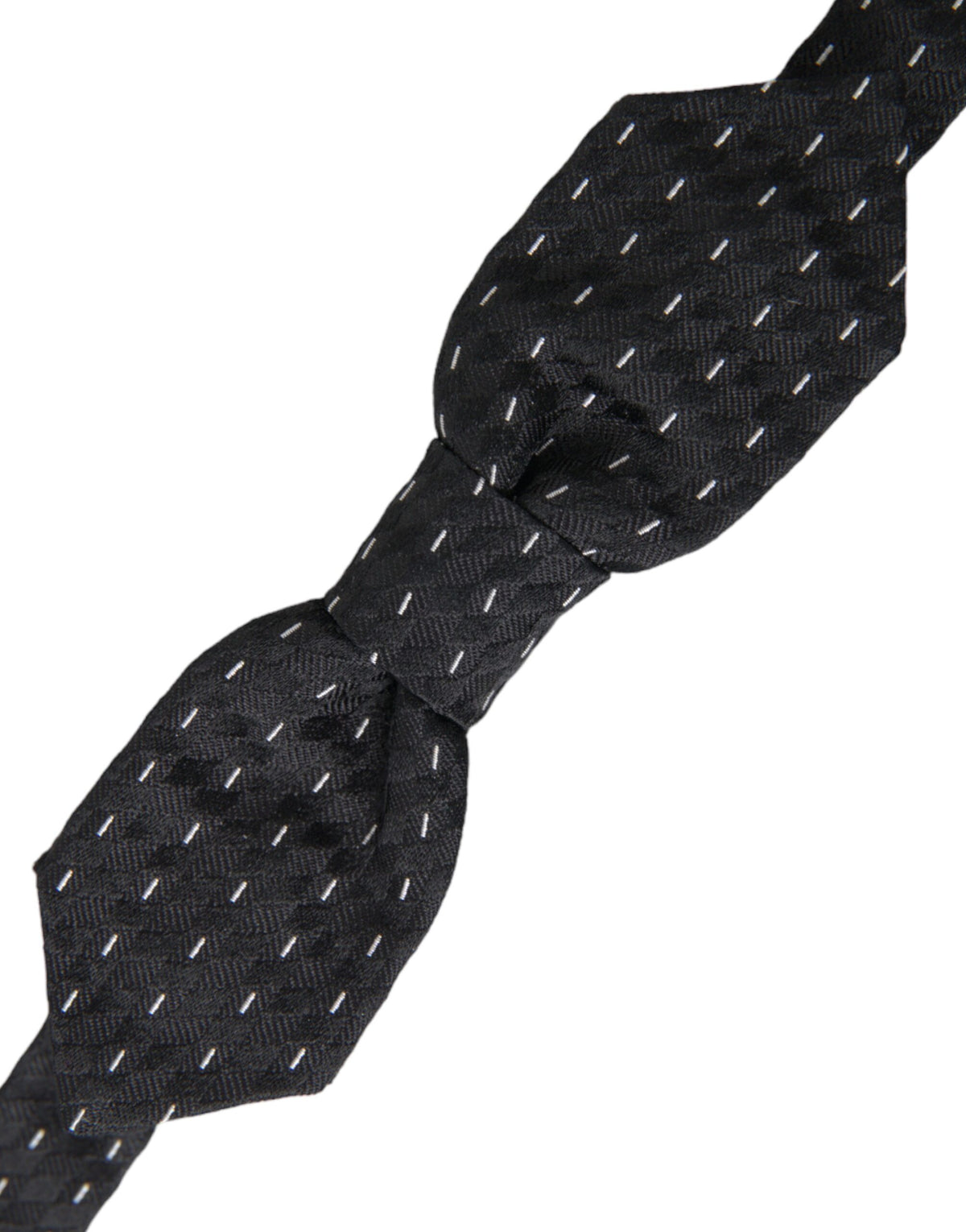 Dark Gray White Stitched Silk Men Neck Bow Tie