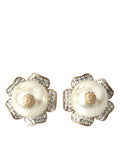 Gold Tone Maxi Faux Pearl Floral Clip-on Jewelry Earrings