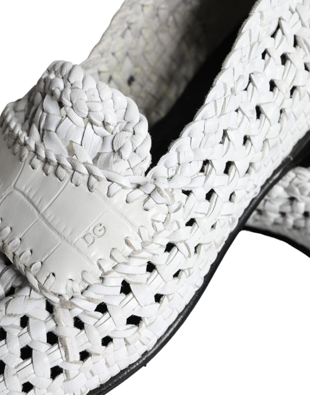 White Woven Leather Slip On Loafers Men Shoes
