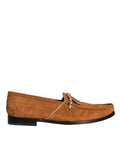 Brown Velvet Leather Logo Mocassin Slip On Shoes