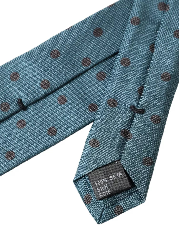 Blue Black Polka Dot Silk Adjustable Men Tie