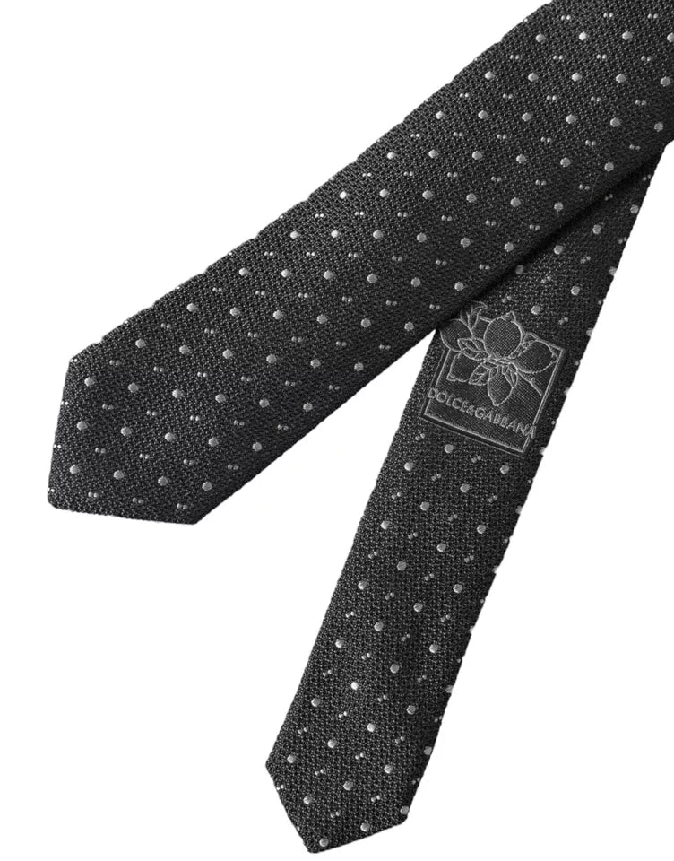 Dark Gray Polka Dot Silk Adjustable Men Tie