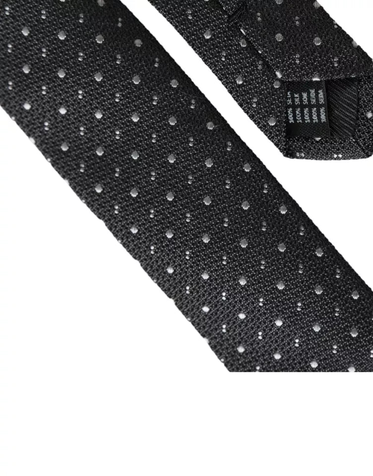 Dark Gray Polka Dot Silk Adjustable Men Tie