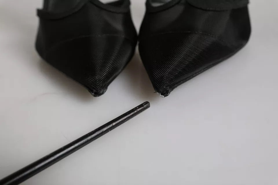 Black Mesh T-strap Stiletto High Heels Shoes