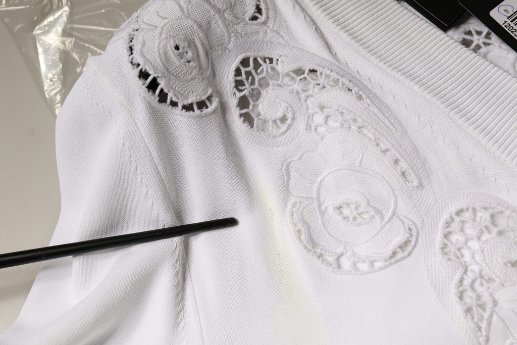 White Viscose Floral Cut Out Cardigan Sweater