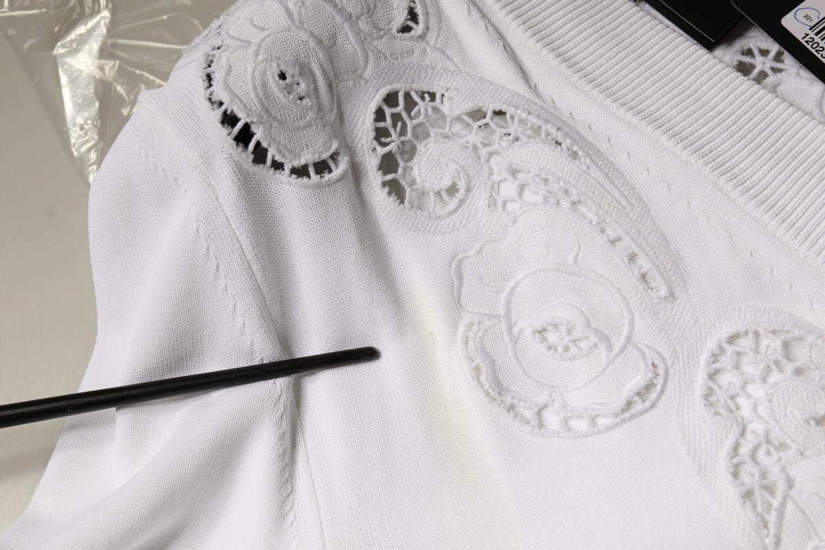 White Viscose Floral Cut Out Cardigan Sweater