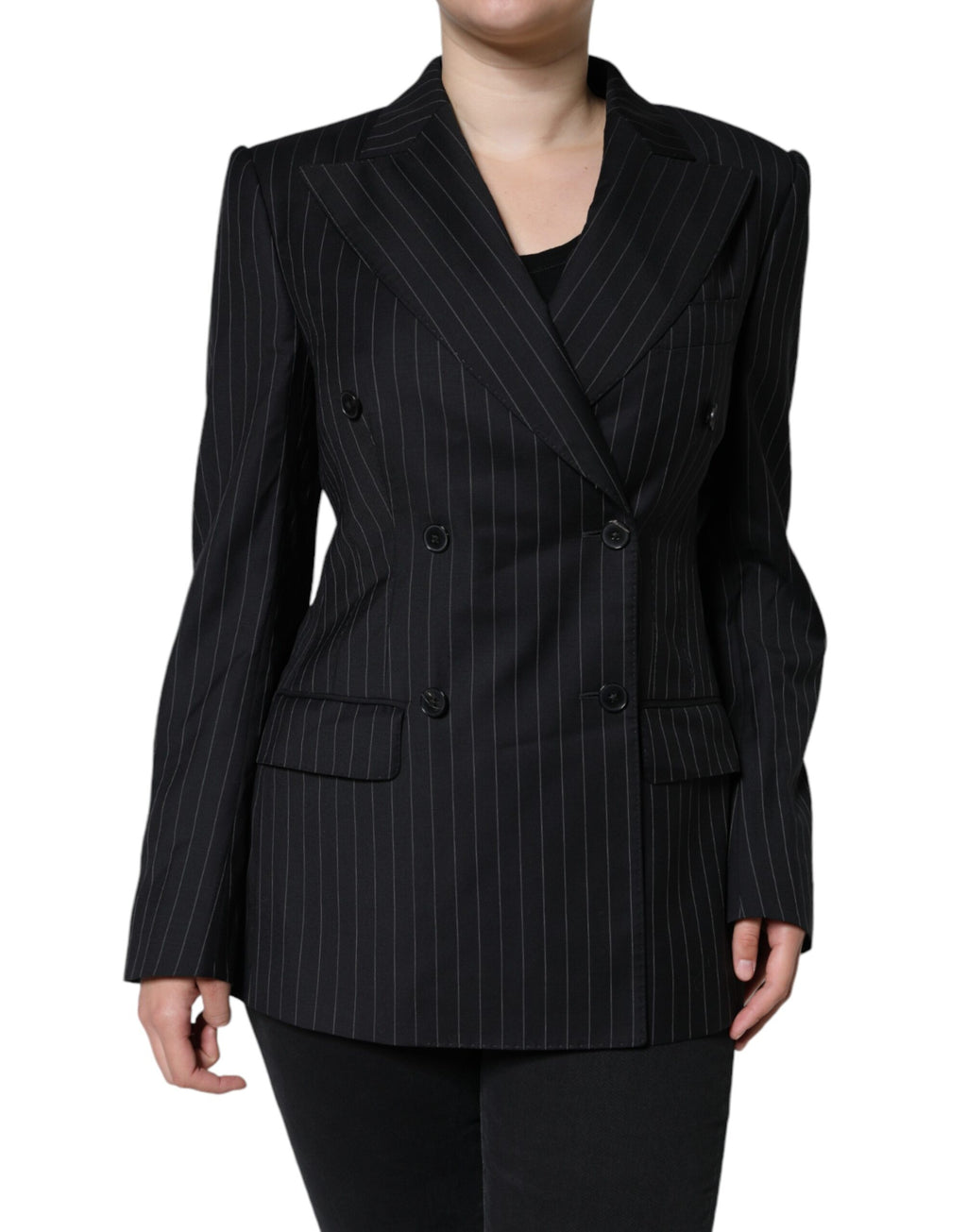 Dark Gray Striped Double Breasted Coat Jacket