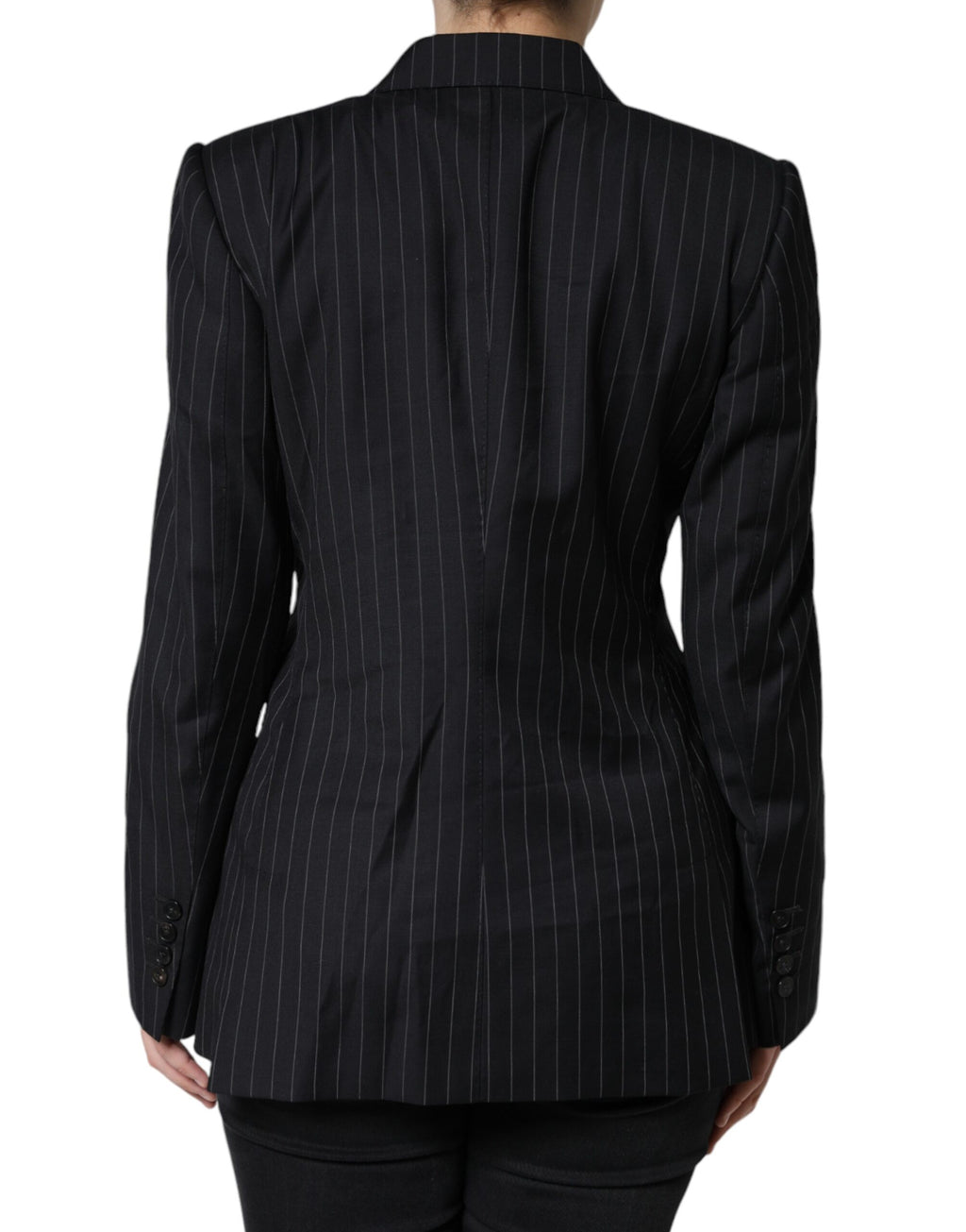 Dark Gray Striped Double Breasted Coat Jacket