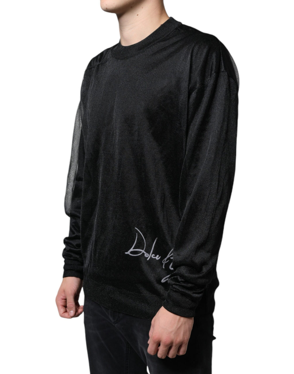 Black Polyester Pullover Sweatshirt Sweater