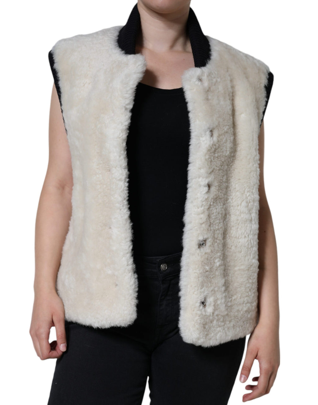 White WARRENFORD Shearling Leather Vest Coat Jacket