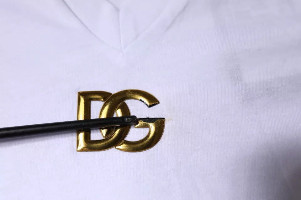 White Logo Cotton Vneck Short Sleeve T-shirt