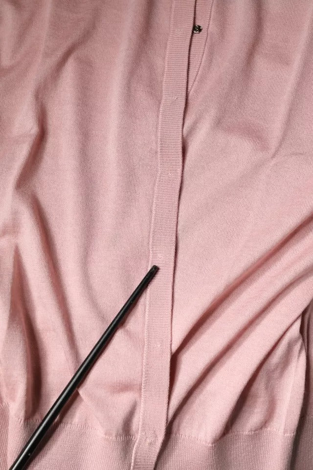 Pink Wool Knit Button Down Cardigan Sweater