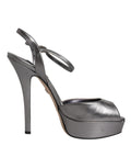 Silver Leather Platform Heels Sandals Shoes