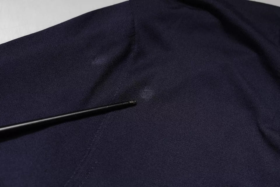 Navy Blue Silk V-neck Pullover Sweater