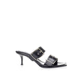 Black Leather Stiletto Heel Sandals
