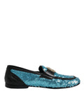 Blue Sequined Loafers Formal Dress Shoes