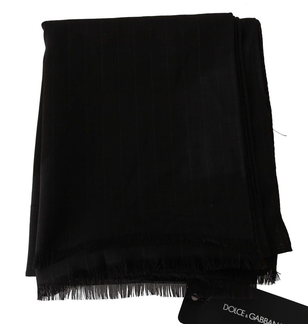 Dark Gray Virgin Wool Striped Pattern Wrap Scarf