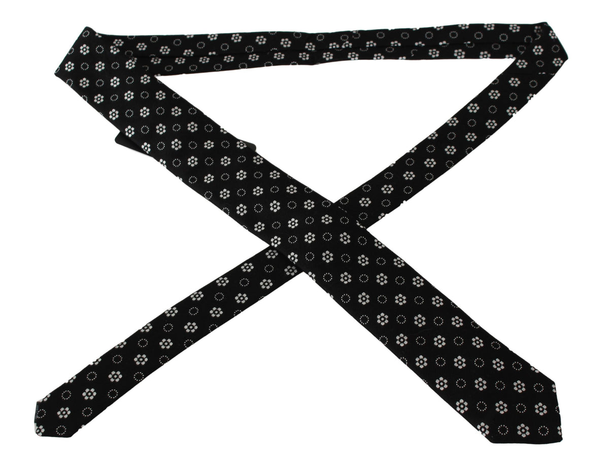 Dark Gray 100% Silk Floral Print Print Classic Tie